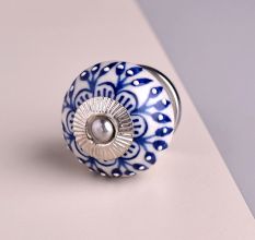 Blue Zinnia Flower Cabinet Knob
