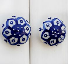 Navy Blue Floral Flat Knob