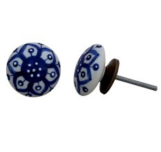 Navy Blue Floral Flat Knob