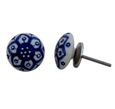 Navy Blue Floral Flat Knob