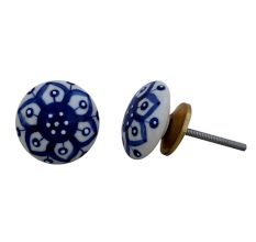 Navy Blue Floral Flat Knob