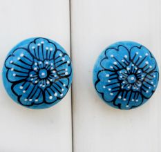 Sky Blue Flower Flat Knob