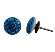 Sky Blue Flower Flat Knob