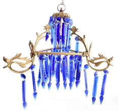 Blue Glass and Crystal Chandelier.