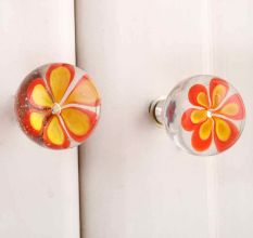 Myosotis Orange Leaf Glass Knob 