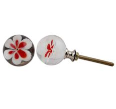 Myosotis Red Flower Glass Knob 