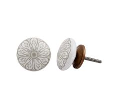 Grey Daisy Flower Flat Ceramic Knob
