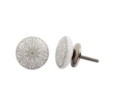 Grey Daisy Flower Flat Ceramic Knob