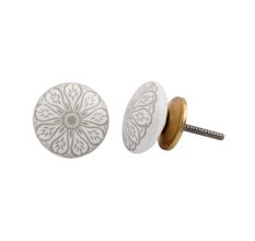 Grey Daisy Flower Flat Ceramic Knob