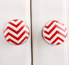 Red Striped Flat Ceramic Knob