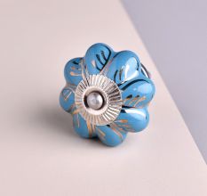 Light Blue Golden Leaf Big Melon Knob