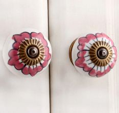 White Pink Floral Cabinet Knob