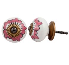 White Pink Floral Cabinet Knob