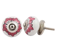White Pink Floral Cabinet Knob