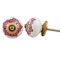 White Pink Floral Cabinet Knob