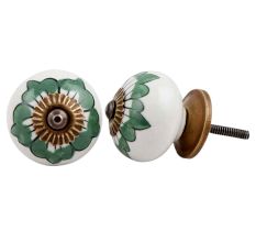 White Green Painted Floral Knob