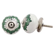 White Green Painted Floral Knob