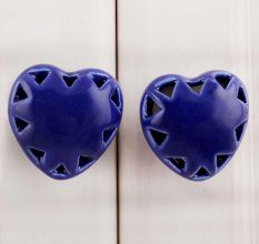 Navy Blue Heart Ceramic Knob