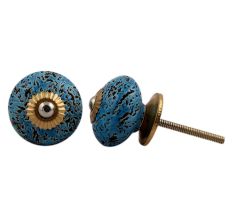 Turquoise Black Etched Knobs