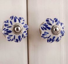 White Navy Blue Leaf Knob