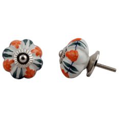 White Orange Floral Black Knob