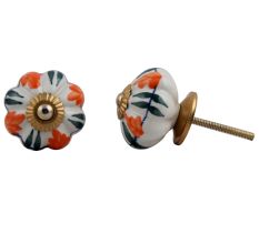 White Orange Floral Black Knob