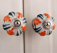 White Orange Floral Black Knob
