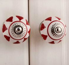 White Red Heart Ceramic Knob