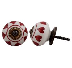 White Red Heart Ceramic Knob