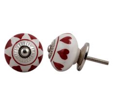 White Red Heart Ceramic Knob