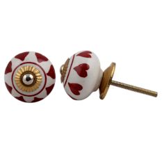 White Red Heart Ceramic Knob