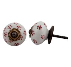 White Red Dotted Ceramic Knob
