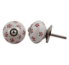 White Red Dotted Ceramic Knob