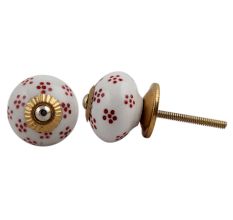 White Red Dotted Ceramic Knob