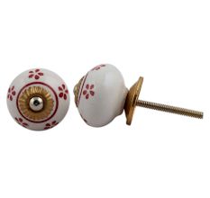 Red Tiny Floral Ceramic Knob