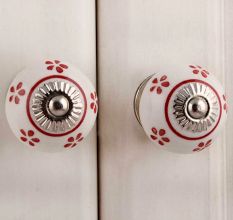 Red Tiny Floral Ceramic Knob