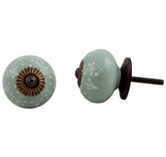 Sage Green White Leaf Knob