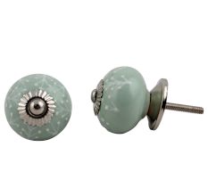 Sage Green White Leaf Knob