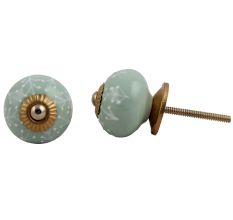 Sage Green White Leaf Knob