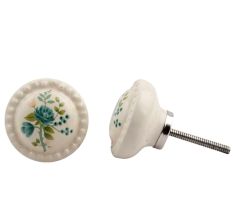 Cream Blue Floral Ceramic Knob