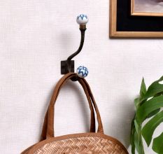 Turquoise Black Floral Iron Hooks-EHG-75