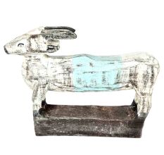 White and Black Long Body Wooden Cow