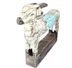White and Black Long Body Wooden Cow