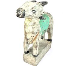 Wooden Standing Cow with Green Band on the Back