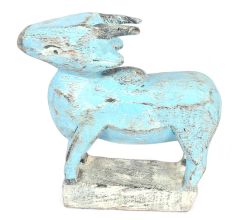 Blue Coloured Hand Made Wooden Cow