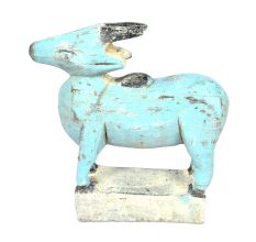 Small Rustic Blue Wooden Cow Hand Made