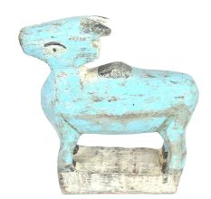 Bucolic Small Blue Painted Wooden Cow