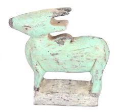Sea Green Roughly Painted Wooden Cow