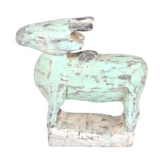 Very Old Tribal Greenish Blue Wooden Cow