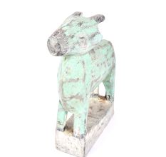 Very Old Tribal Greenish Blue Wooden Cow